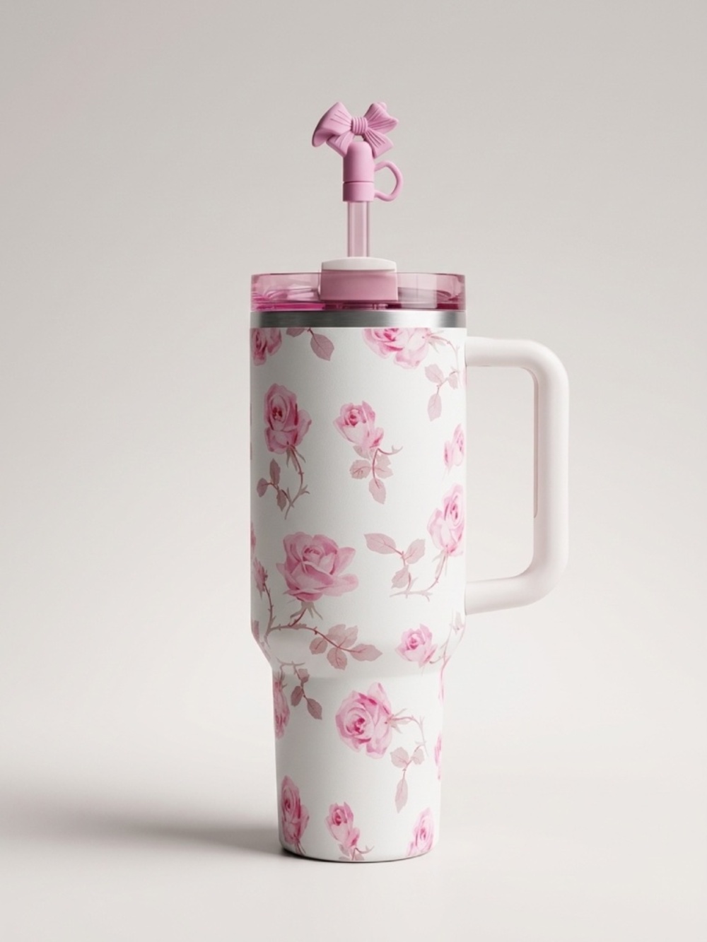 White Tumbler With Pink Floral Design | 40oz | New In Box